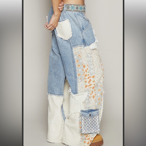 POL Patchwork Women Jeans - Blue and White - Picture 2 of 4